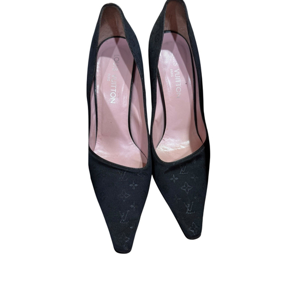Louis Vuitton Black Monogram Mini Lin Satin Pumps in Box With COA - Picture 5 of 16